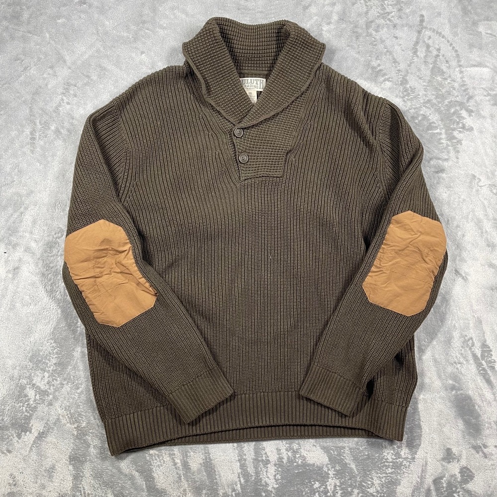 Duluth Trading Co Mens Shawl‎ Collar Knit Sweater Brown Elbow Patches Size 2XL